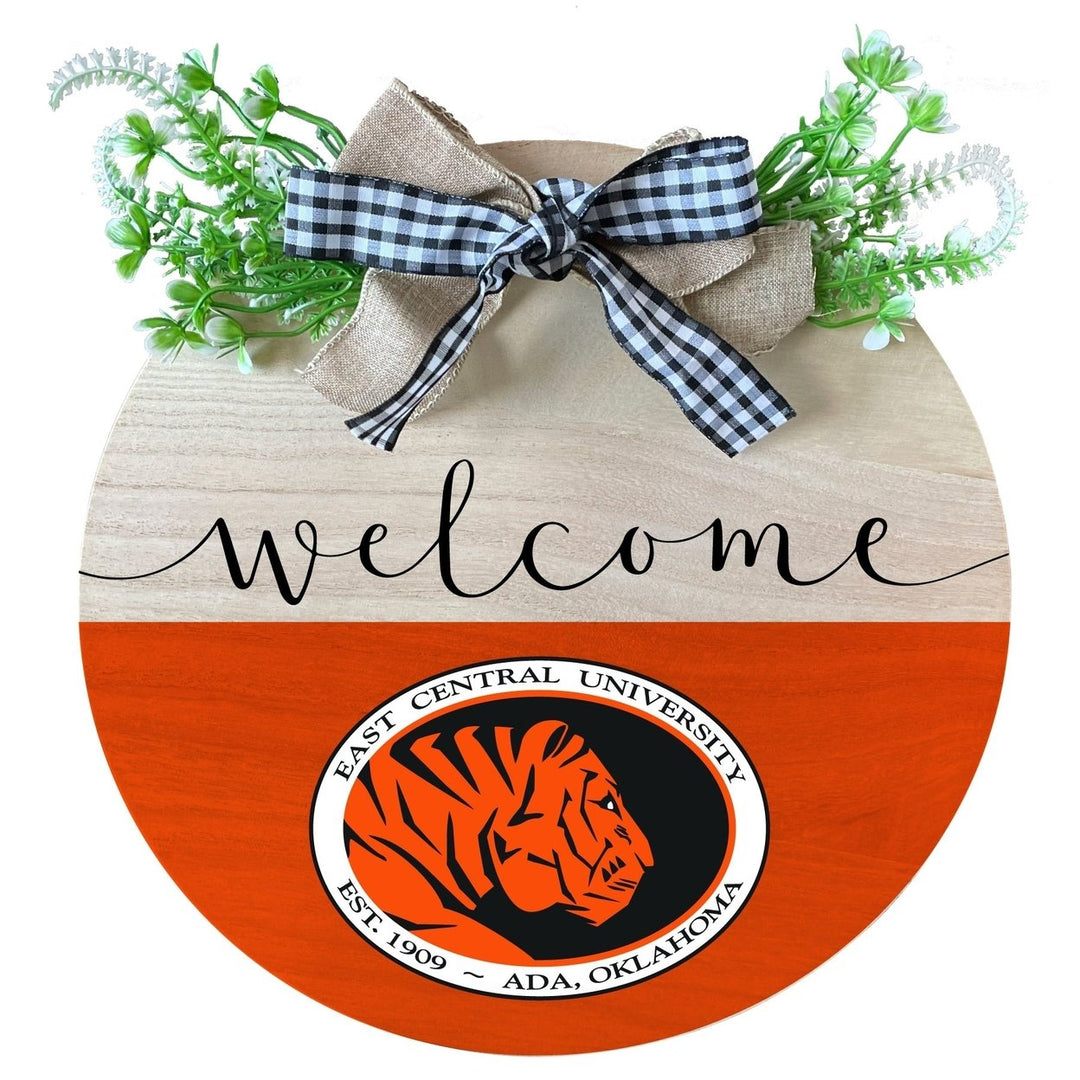 East Central University Tigers Wooden Wreath Welcome Sign Officially Licensed Collegiate Product Image 1