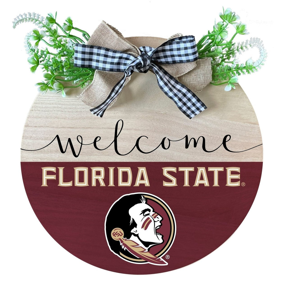 Florida State Seminoles Wooden Wreath Welcome Sign Officially Licensed Collegiate Product Image 1