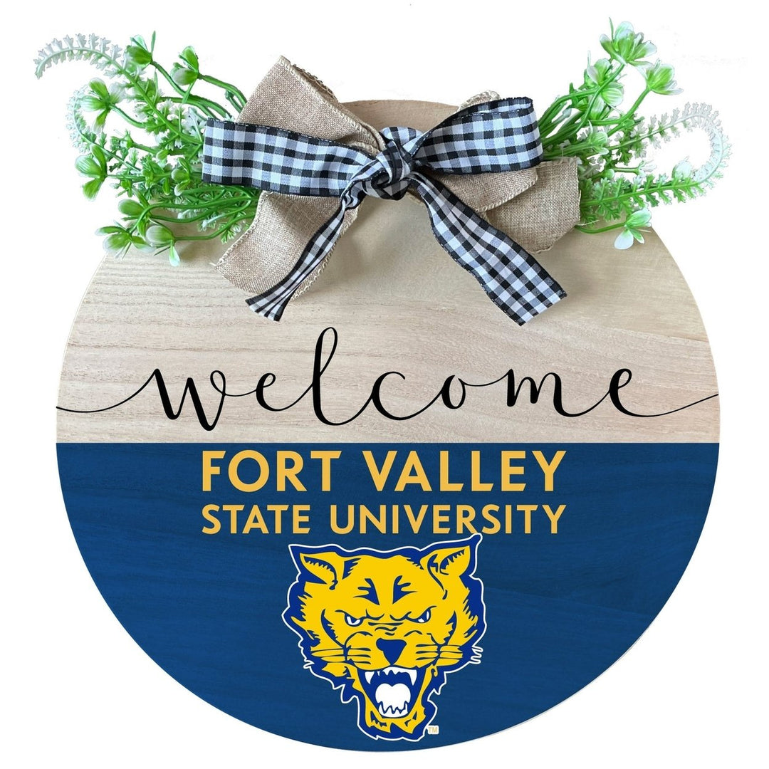 Fort Valley State University Wooden Wreath Welcome Sign Officially Licensed Collegiate Product Image 1