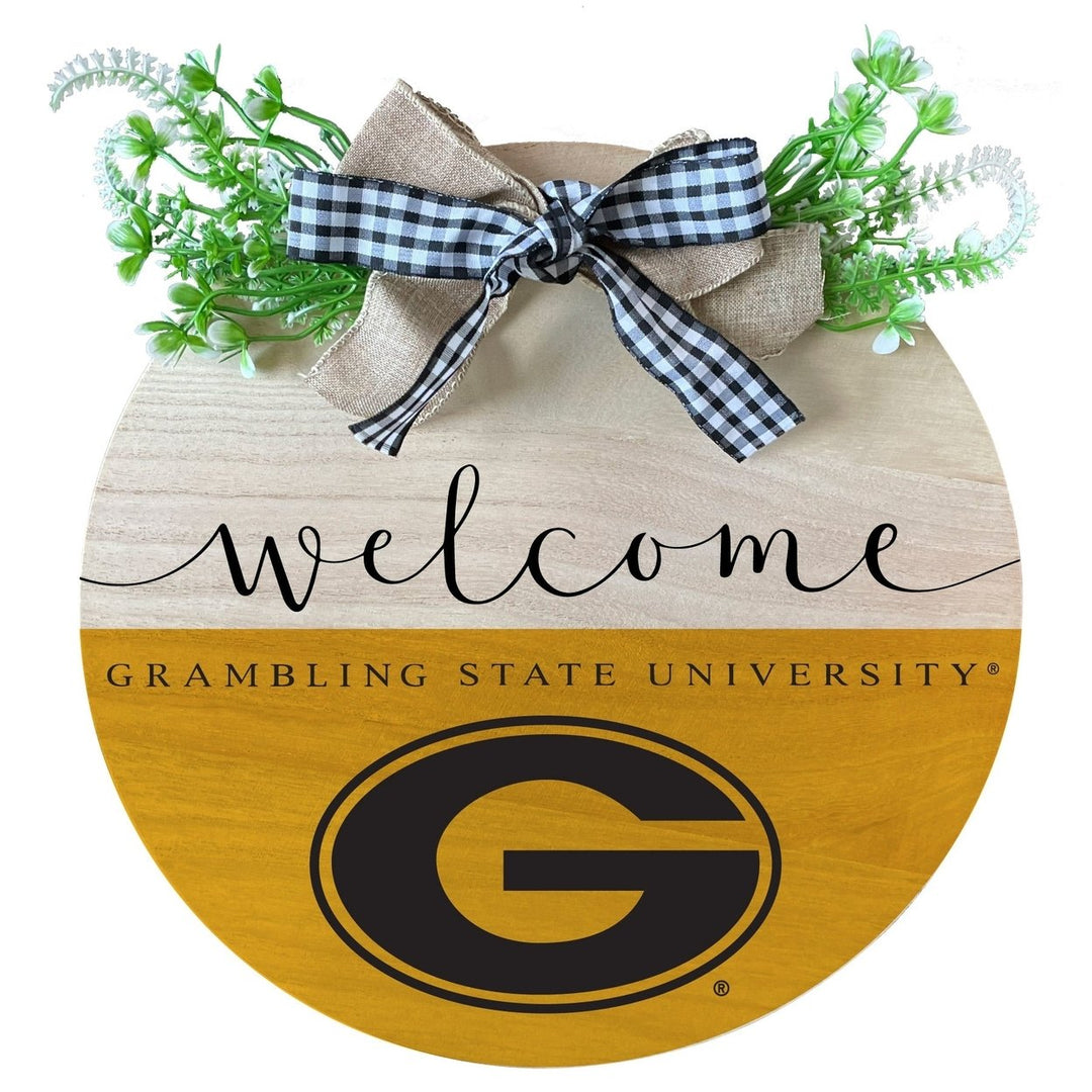 Grambling State Tigers Wooden Wreath Welcome Sign Officially Licensed Collegiate Product Image 1