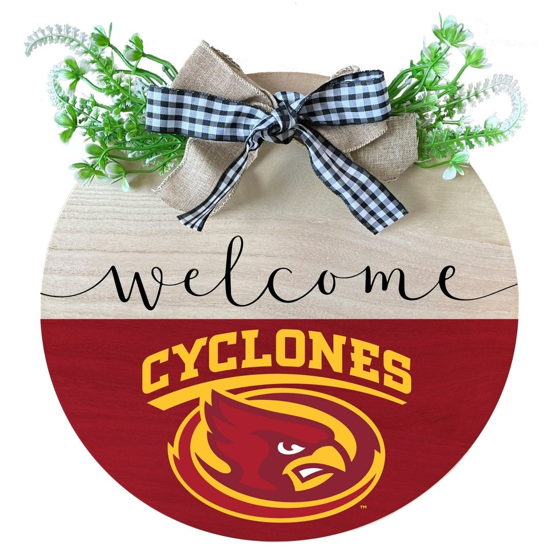 Iowa State Cyclones Wooden Wreath Welcome Sign Officially Licensed Collegiate Product Image 1