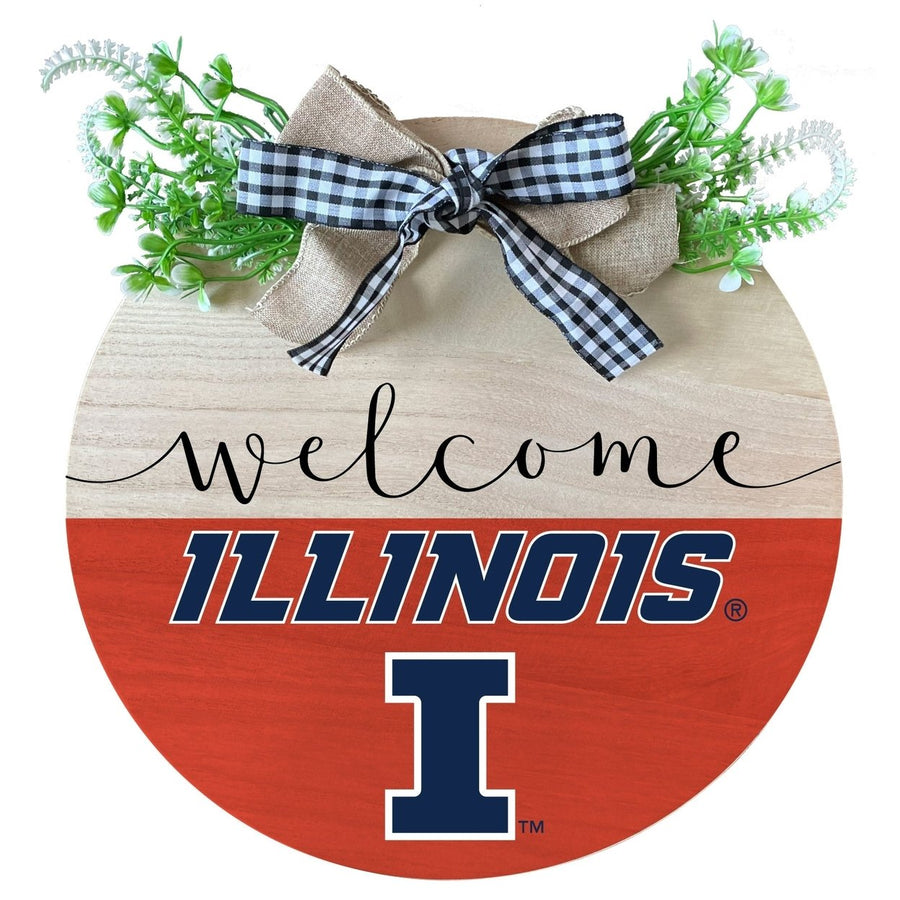 Illinois Fighting Illini Wooden Wreath Welcome Sign Officially Licensed Collegiate Product Image 1