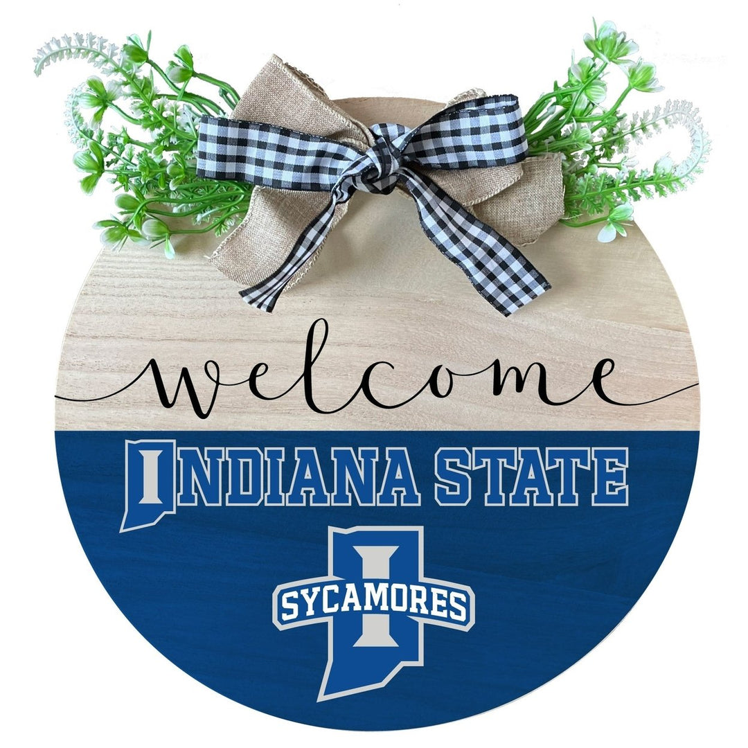 Indiana State University Wooden Wreath Welcome Sign Officially Licensed Collegiate Product Image 1