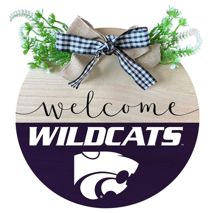 Kansas State Wildcats Wooden Wreath Welcome Sign Officially Licensed Collegiate Product Image 1