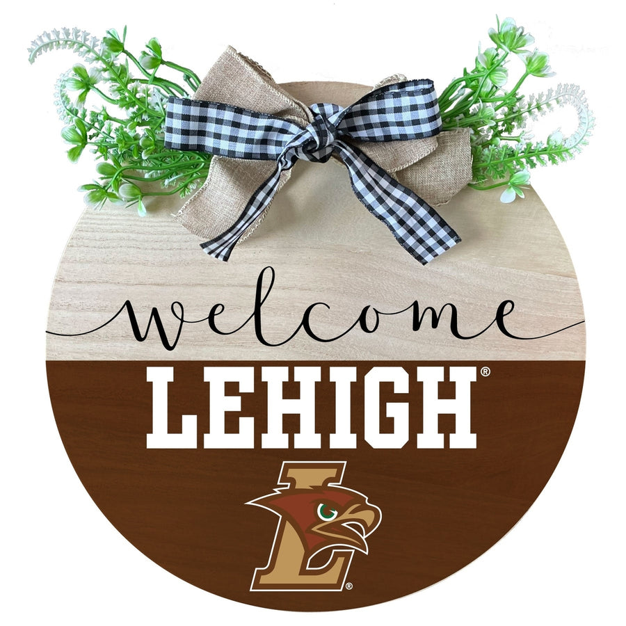 Lehigh University Mountain Hawks Wooden Wreath Welcome Sign Officially Licensed Collegiate Product Image 1