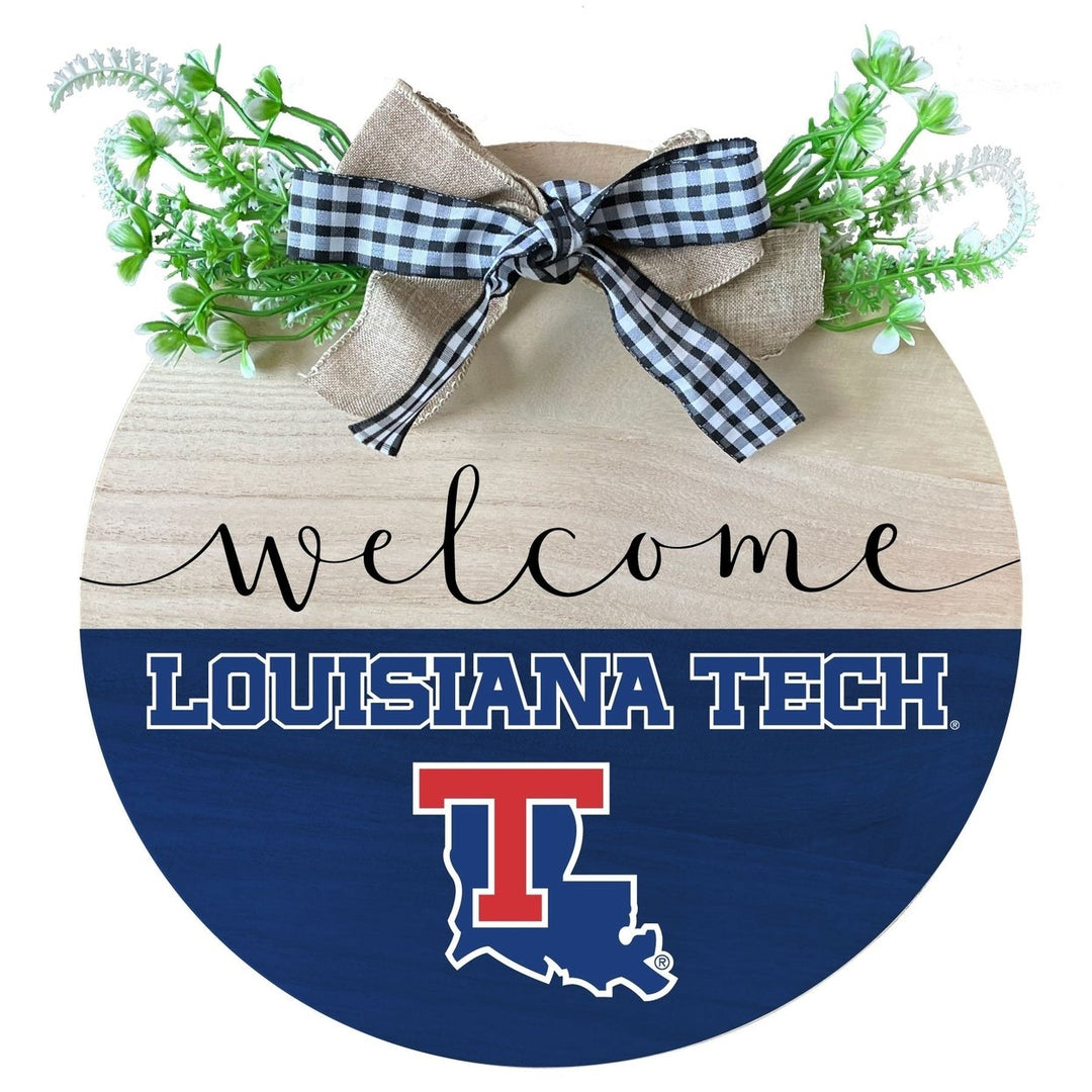 Louisiana Tech Bulldogs Wooden Wreath Welcome Sign Officially Licensed Collegiate Product Image 1