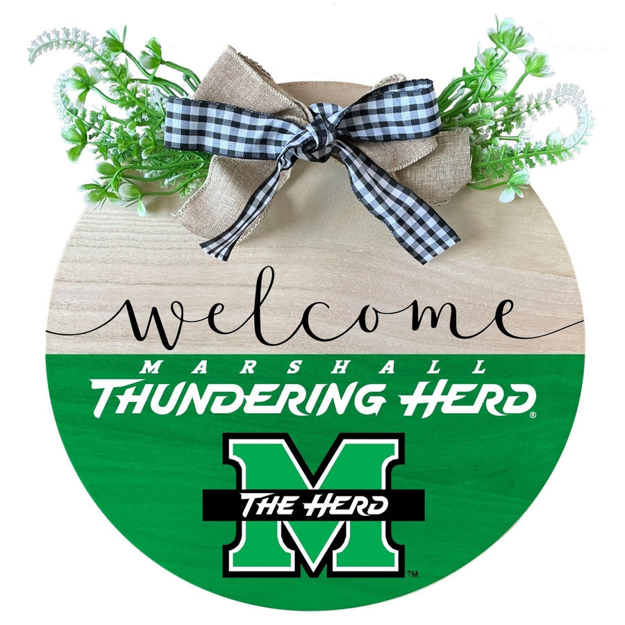 Marshall Thundering Herd Wooden Wreath Welcome Sign Officially Licensed Collegiate Product Image 1