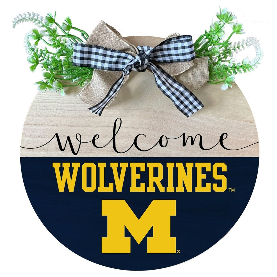 Michigan Wolverines Wooden Wreath Welcome Sign Officially Licensed Collegiate Product Image 1