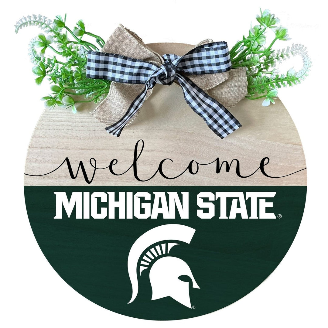 Michigan State Spartans Wooden Wreath Welcome Sign Officially Licensed Collegiate Product Image 1