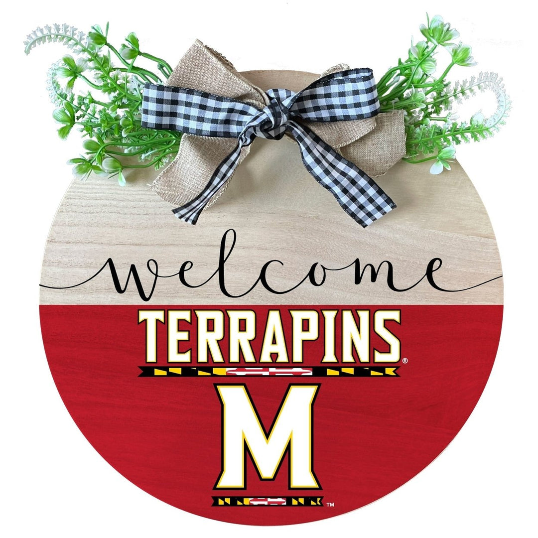 Maryland Terrapins Wooden Wreath Welcome Sign Officially Licensed Collegiate Product Image 1