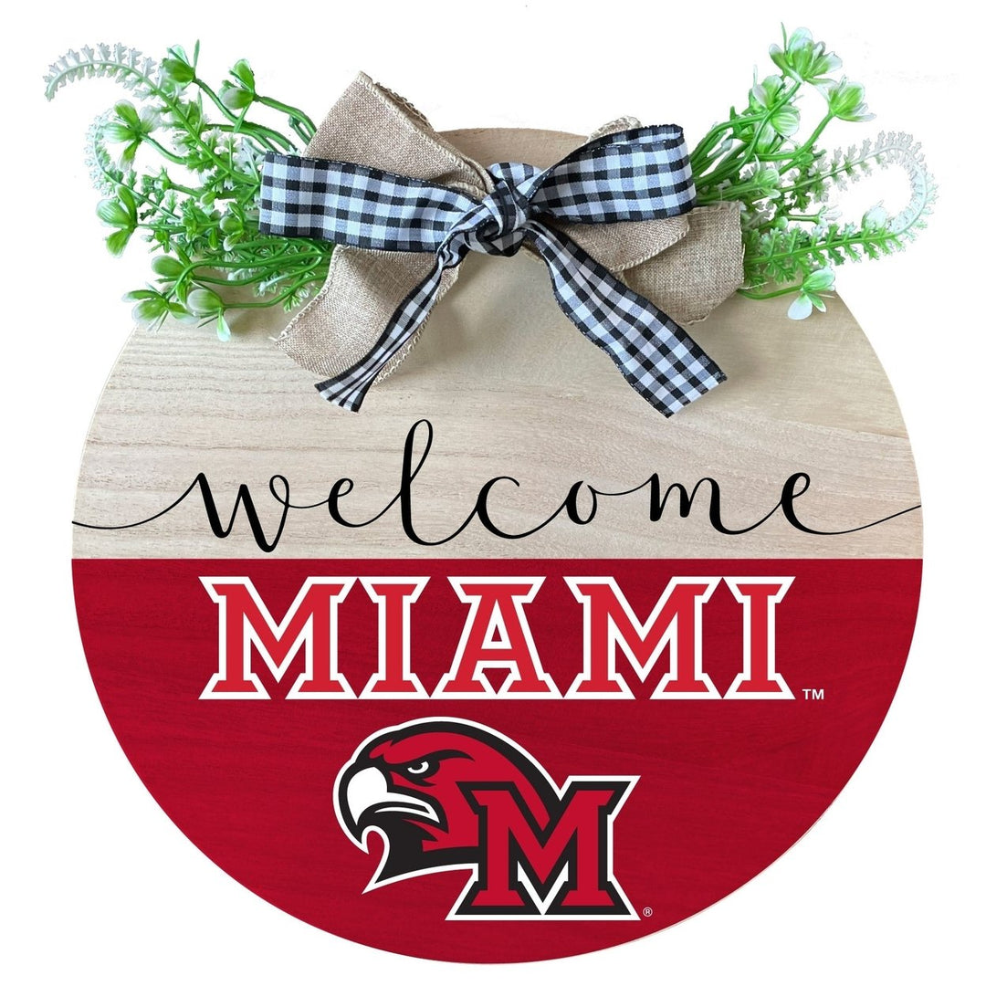 Miami University of Ohio Wooden Wreath Welcome Sign Officially Licensed Collegiate Product Image 1