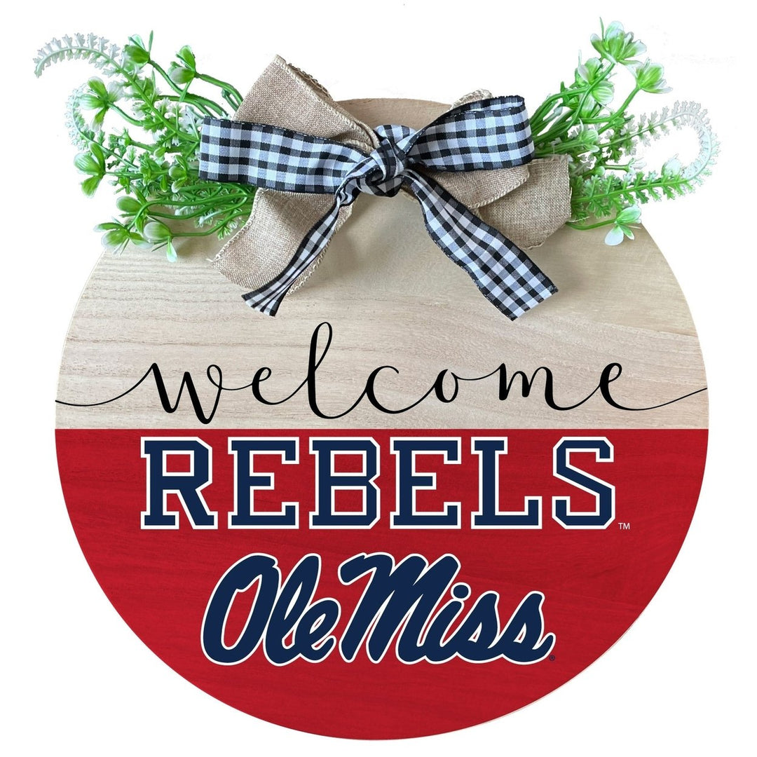 Mississippi Rebels "Ole Miss" Wooden Wreath Welcome Sign Officially Licensed Collegiate Product Image 1