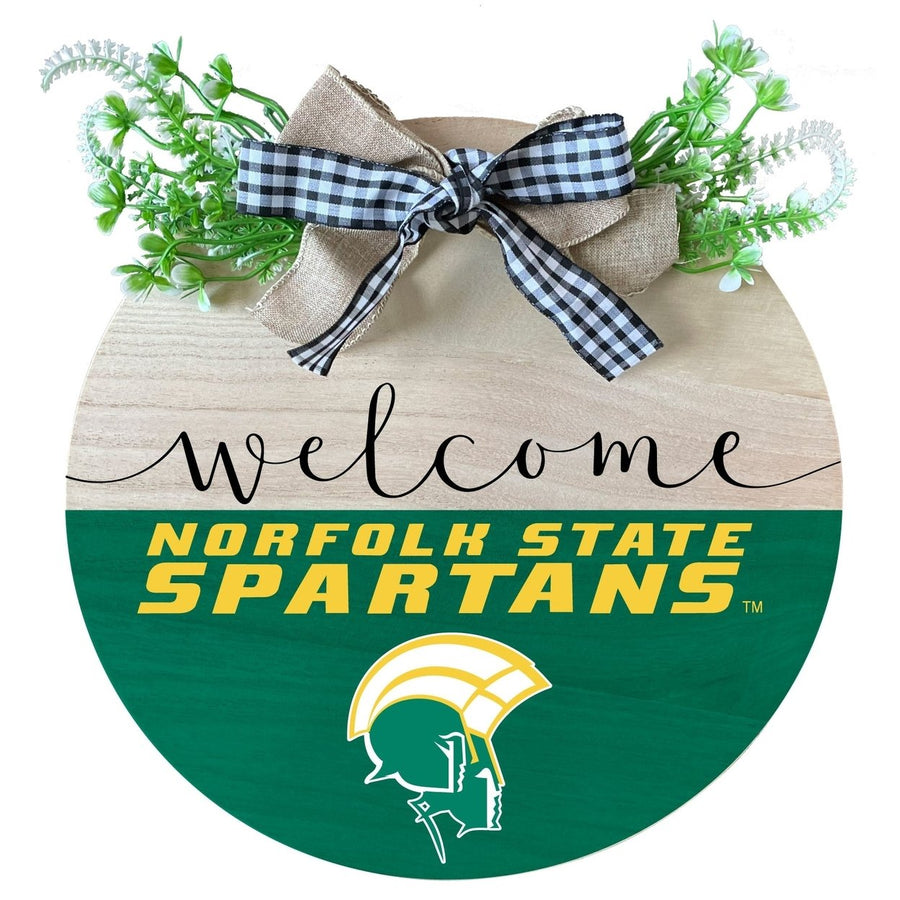 Norfolk State University Wooden Wreath Welcome Sign Officially Licensed Collegiate Product Image 1