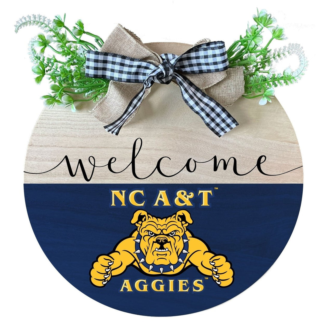 North Carolina AandT State Aggies Wooden Wreath Welcome Sign Officially Licensed Collegiate Product Image 1