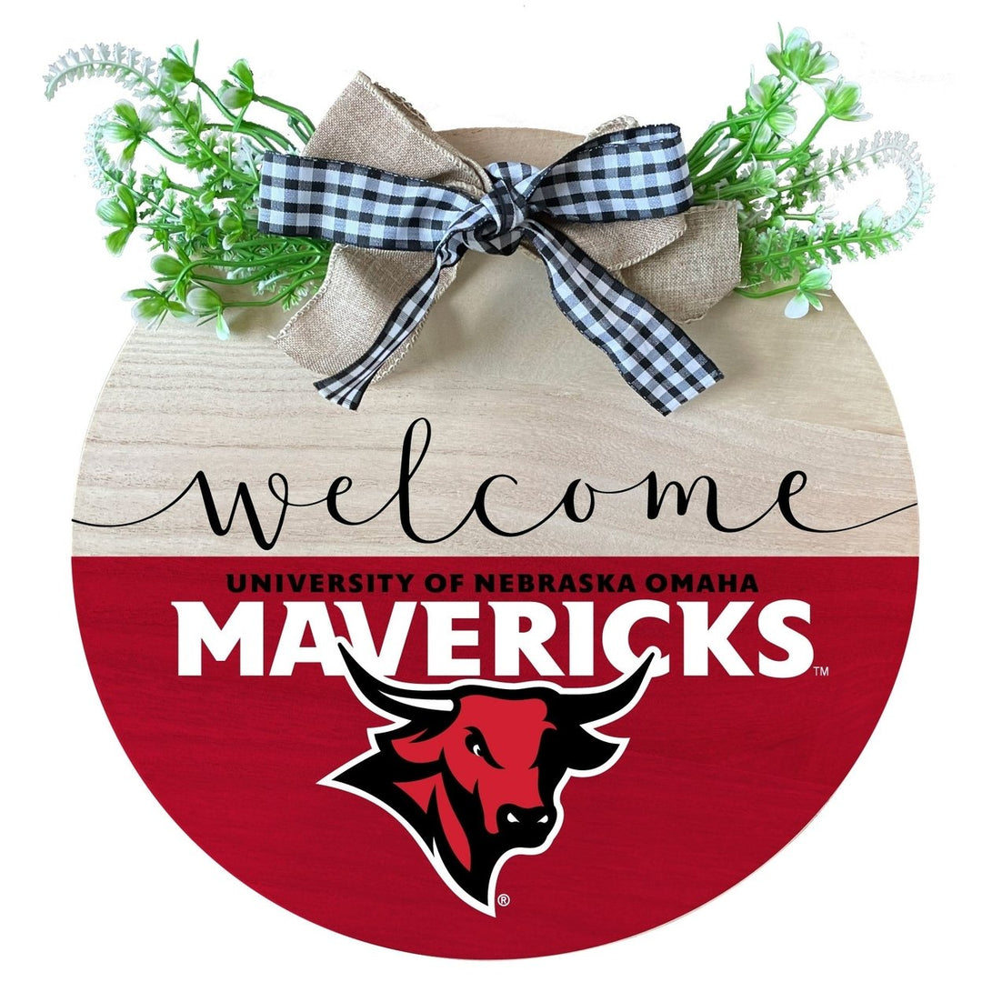 Nebraska at Omaha Wooden Wreath Welcome Sign Officially Licensed Collegiate Product Image 1