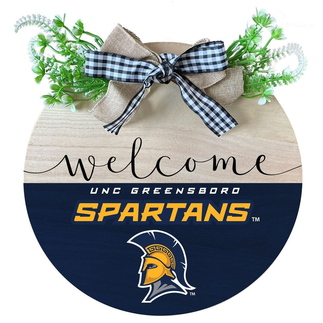 North Carolina Greensboro Spartans Wooden Wreath Welcome Sign Officially Licensed Collegiate Product Image 1