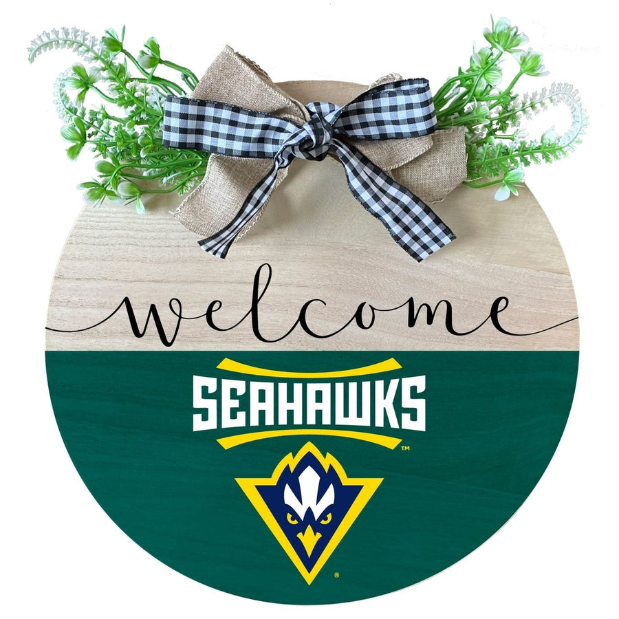 North Carolina Wilmington Seahawks Wooden Wreath Welcome Sign Officially Licensed Collegiate Product Image 1