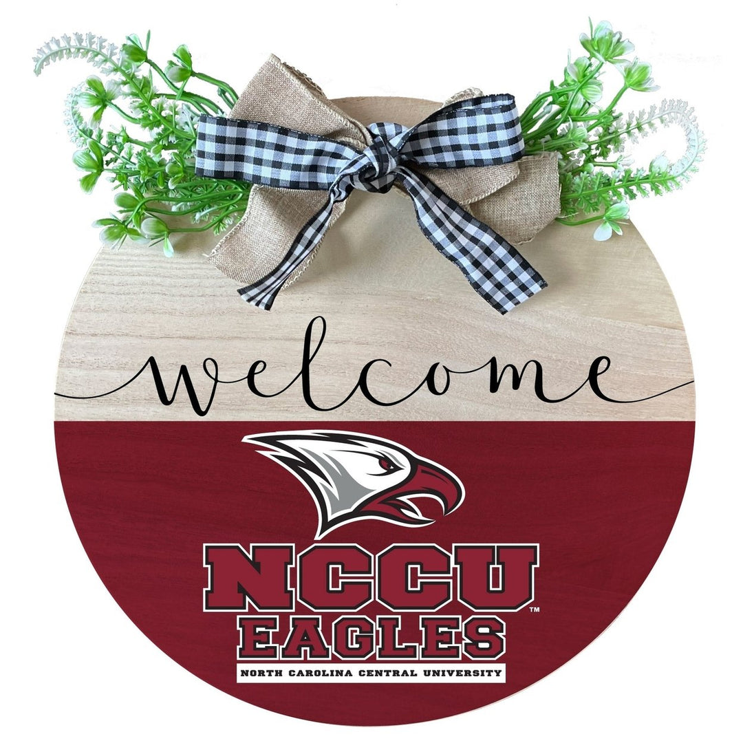 North Carolina Central Eagles Wooden Wreath Welcome Sign Officially Licensed Collegiate Product Image 1