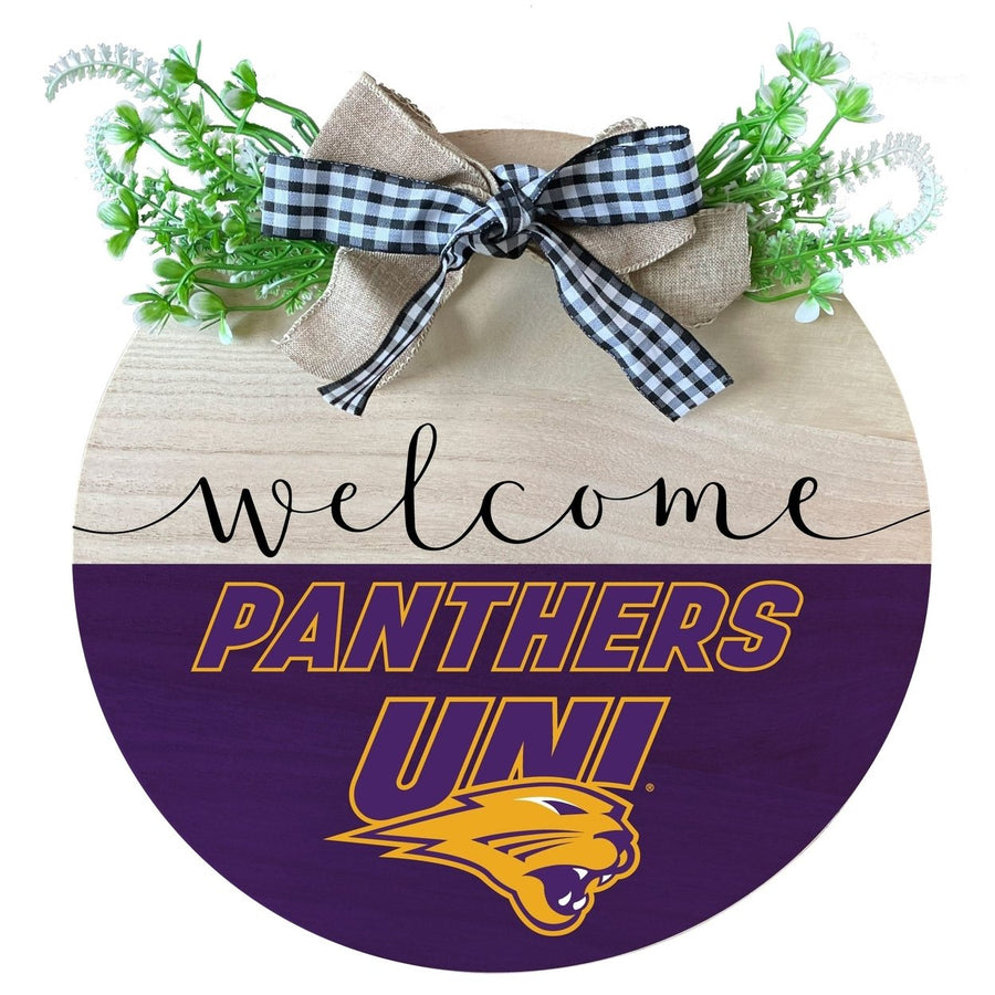 Northern Iowa Panthers Wooden Wreath Welcome Sign Officially Licensed Collegiate Product Image 1