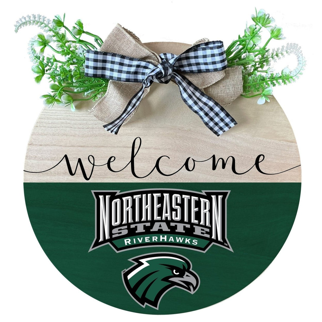 Northeastern State University Riverhawks Wooden Wreath Welcome Sign Officially Licensed Collegiate Product Image 1