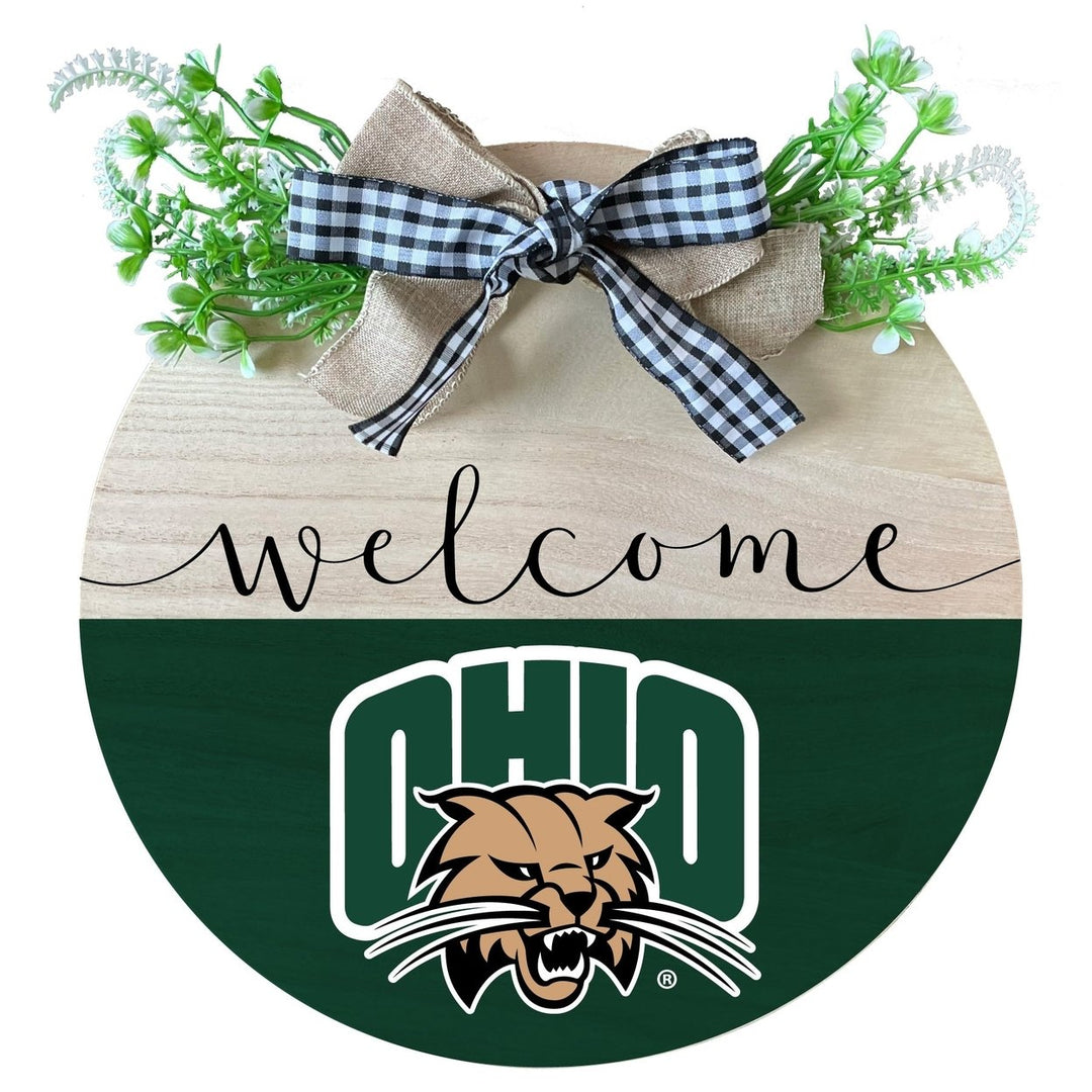 Ohio University Wooden Wreath Welcome Sign Officially Licensed Collegiate Product Image 1