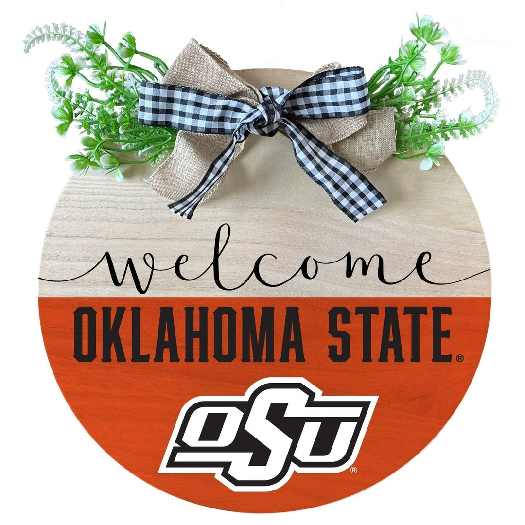 Oklahoma State Cowboys Wooden Wreath Welcome Sign Officially Licensed Collegiate Product Image 1