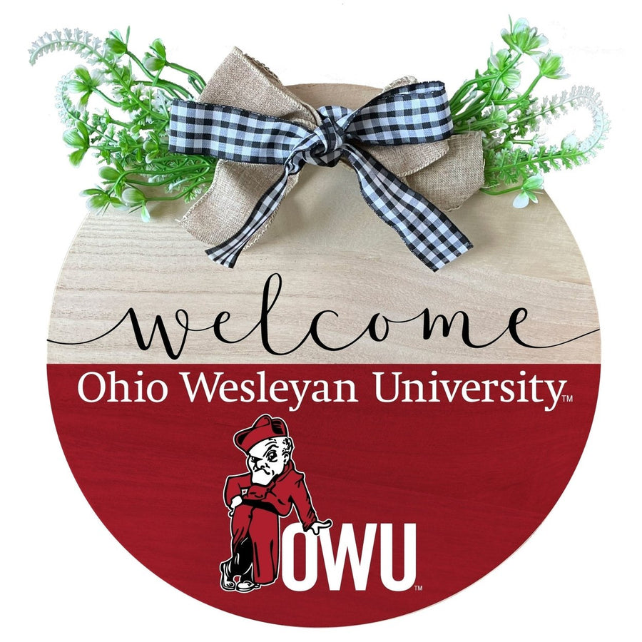 Ohio Wesleyan University Wooden Wreath Welcome Sign Officially Licensed Collegiate Product Image 1