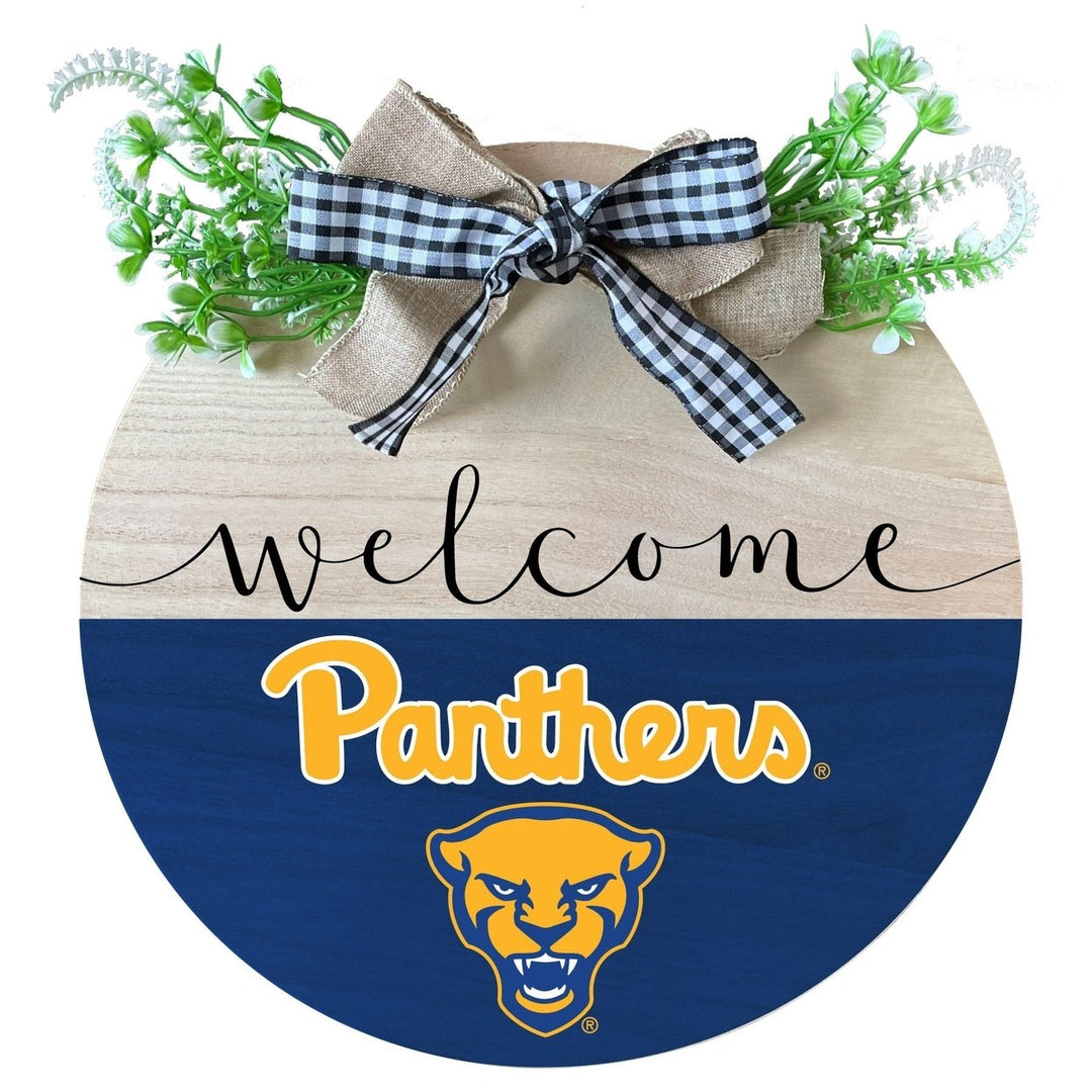 Pittsburgh Panthers Wooden Wreath Welcome Sign Officially Licensed Collegiate Product Image 1