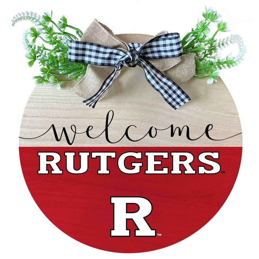 Rutgers Scarlet Knights Wooden Wreath Welcome Sign Officially Licensed Collegiate Product Image 1