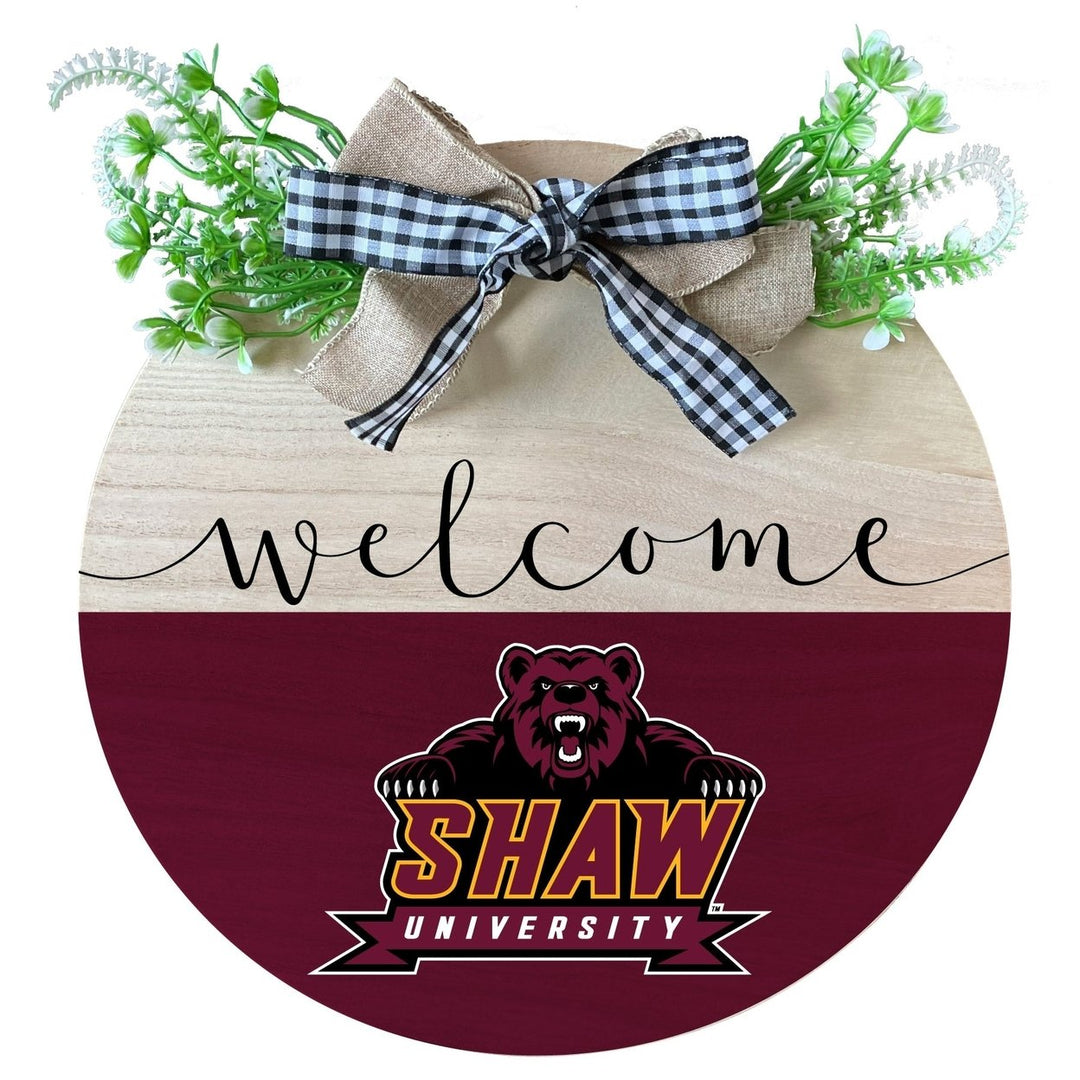 Shaw University Bears Wooden Wreath Welcome Sign Officially Licensed Collegiate Product Image 1