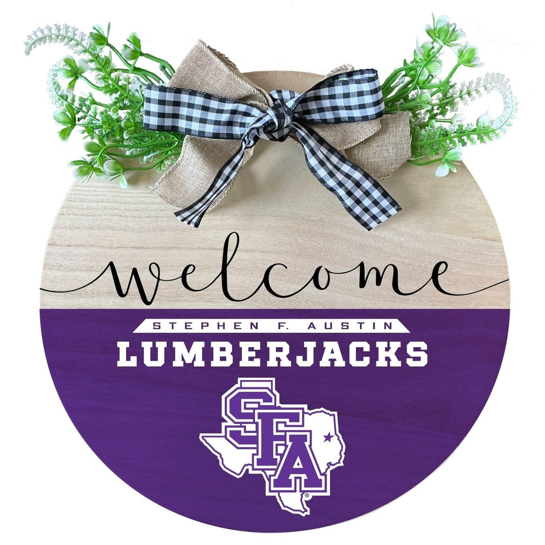 Stephen F. Austin State University Wooden Wreath Welcome Sign Officially Licensed Collegiate Product Image 1