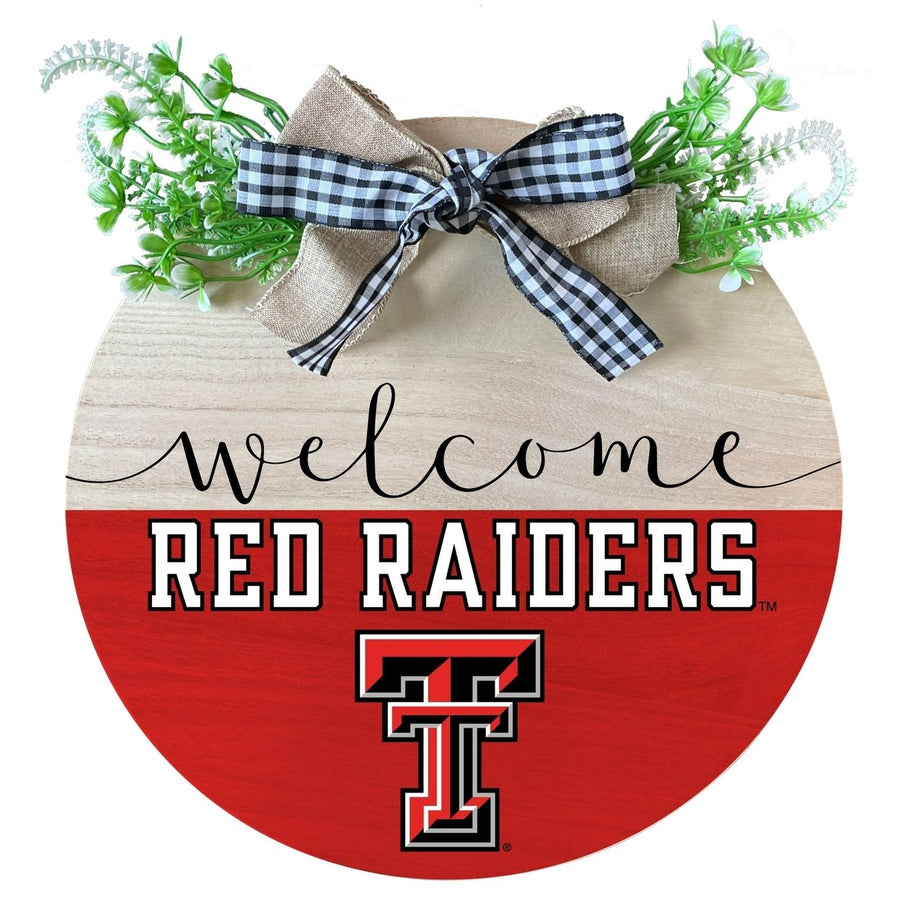 Texas Tech Red Raiders Wooden Wreath Welcome Sign Officially Licensed Collegiate Product Image 1