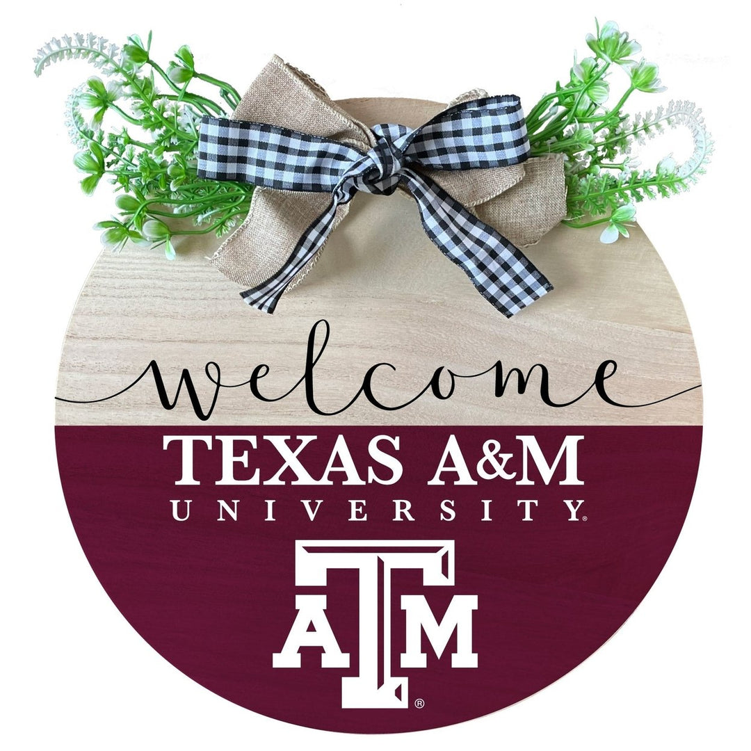 Texas AandM Aggies Wooden Wreath Welcome Sign Officially Licensed Collegiate Product Image 1