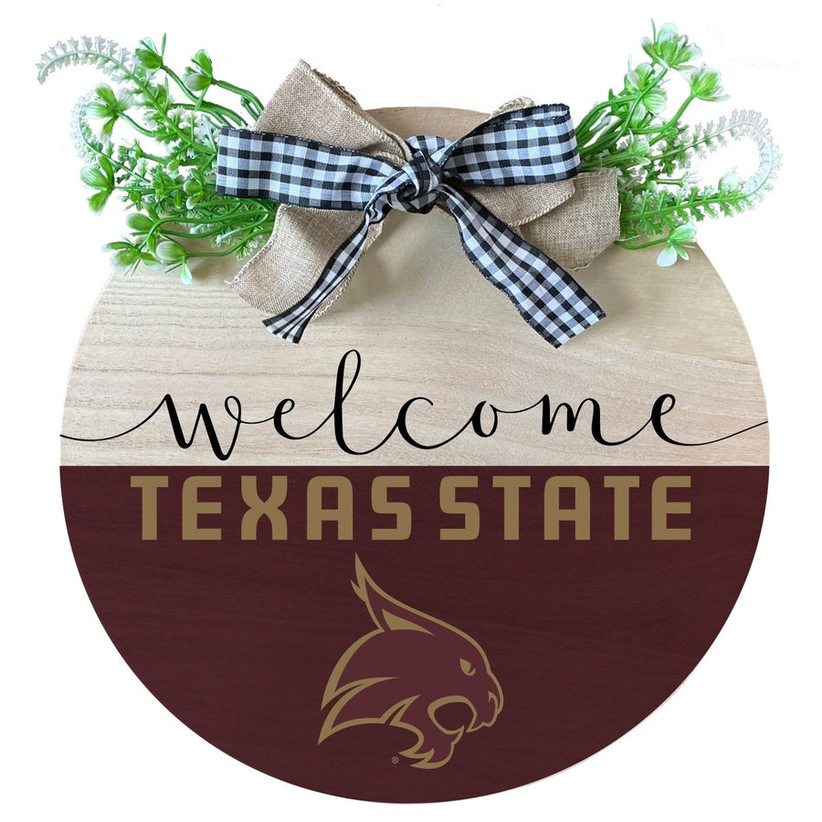 Texas State Bobcats Wooden Wreath Welcome Sign Officially Licensed Collegiate Product Image 1