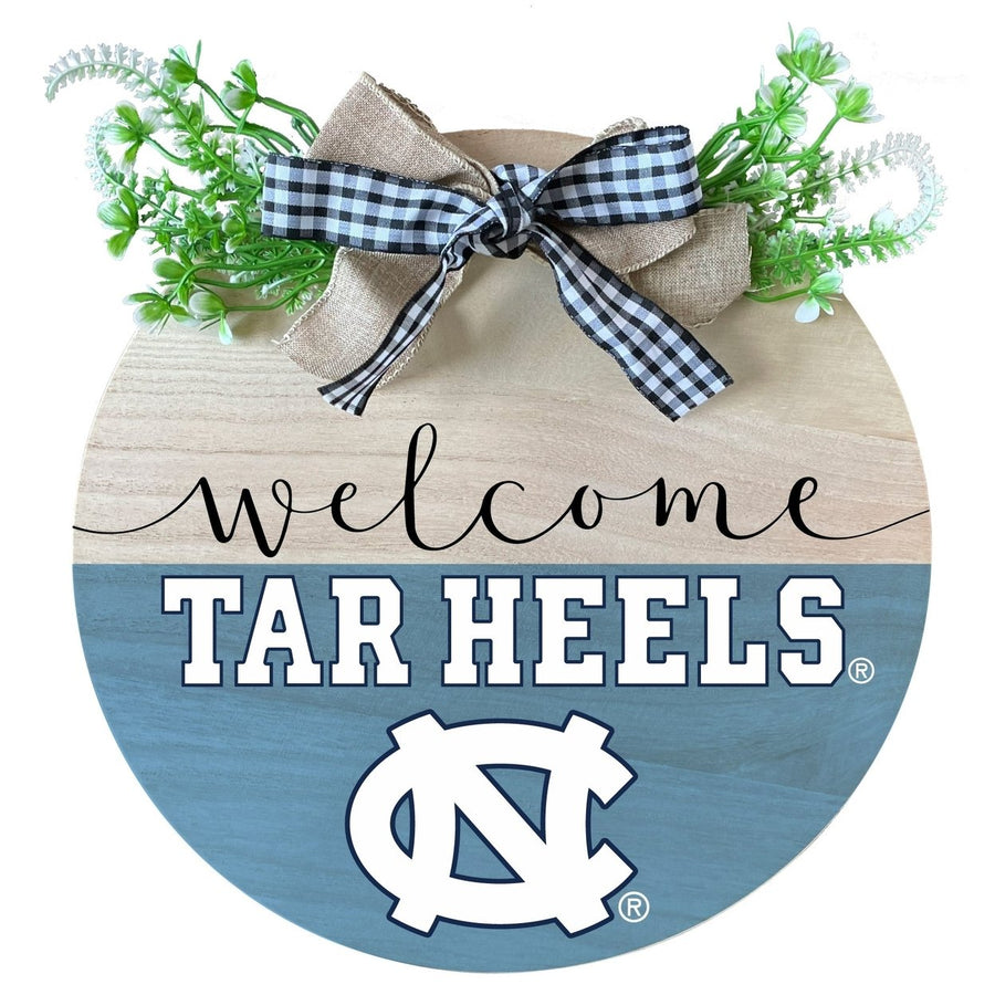 UNC Tar Heels Wooden Wreath Welcome Sign Officially Licensed Collegiate Product Image 1