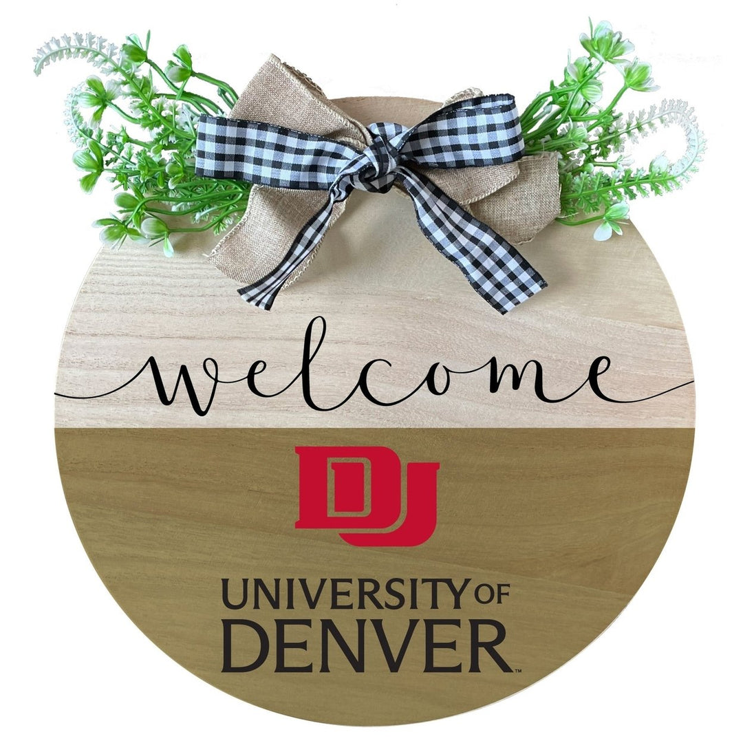 University of Denver Pioneers Wooden Wreath Welcome Sign Officially Licensed Collegiate Product Image 1