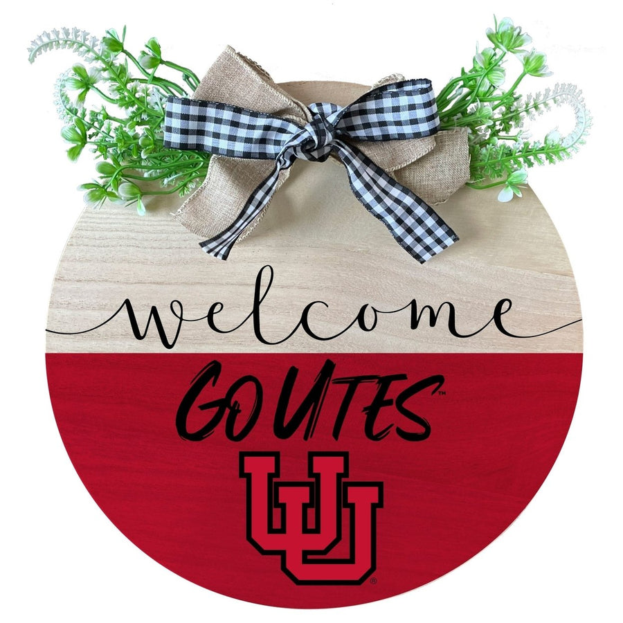 Utah Utes Wooden Wreath Welcome Sign Officially Licensed Collegiate Product Image 1