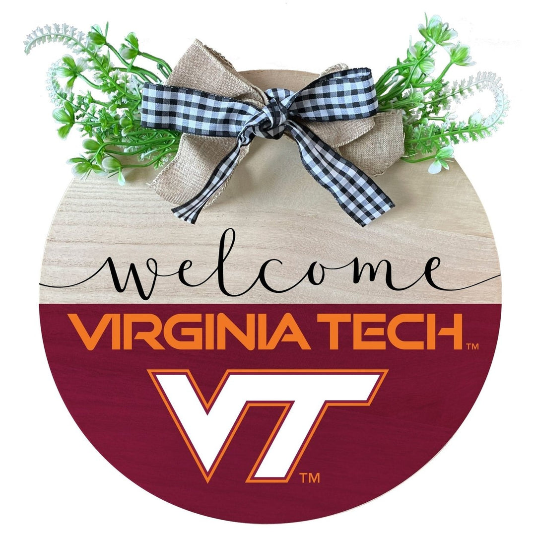 Virginia Tech Hokies Wooden Wreath Welcome Sign Officially Licensed Collegiate Product Image 1