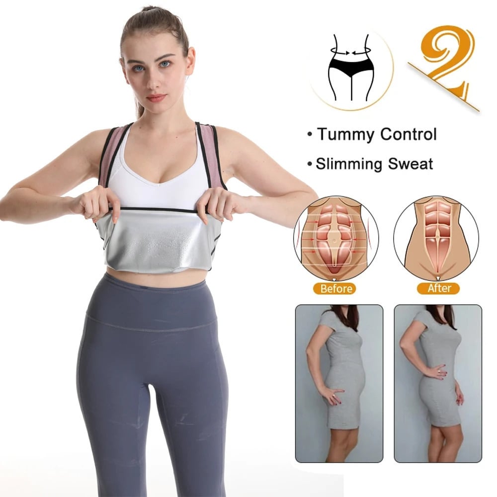 1Pcs Sweat Vest For Women Weight Loss Sweat Workout Tank Top Slimming Sauna ShirtHeat Trapping Sweat Compression Vest Image 4