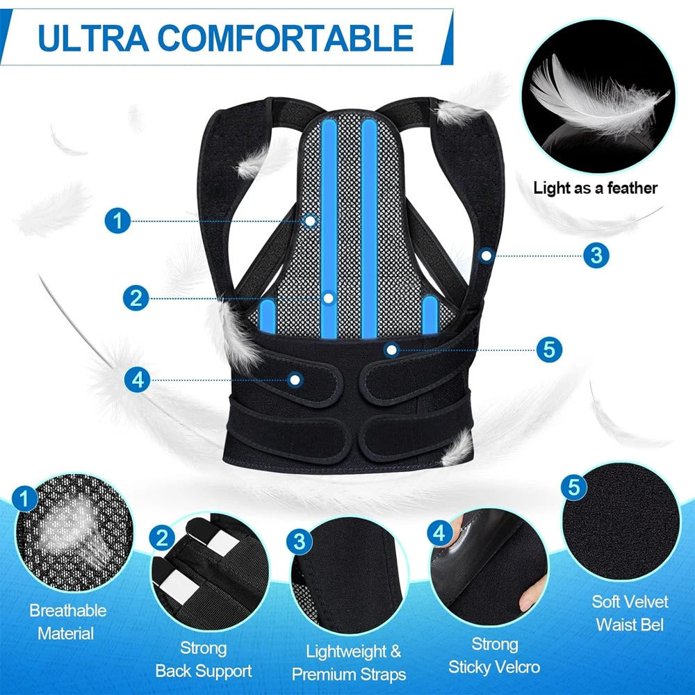 Back Brace Posture Corrector Adjustable Lumbar Support Mesh for Neck and Back Pain Image 4