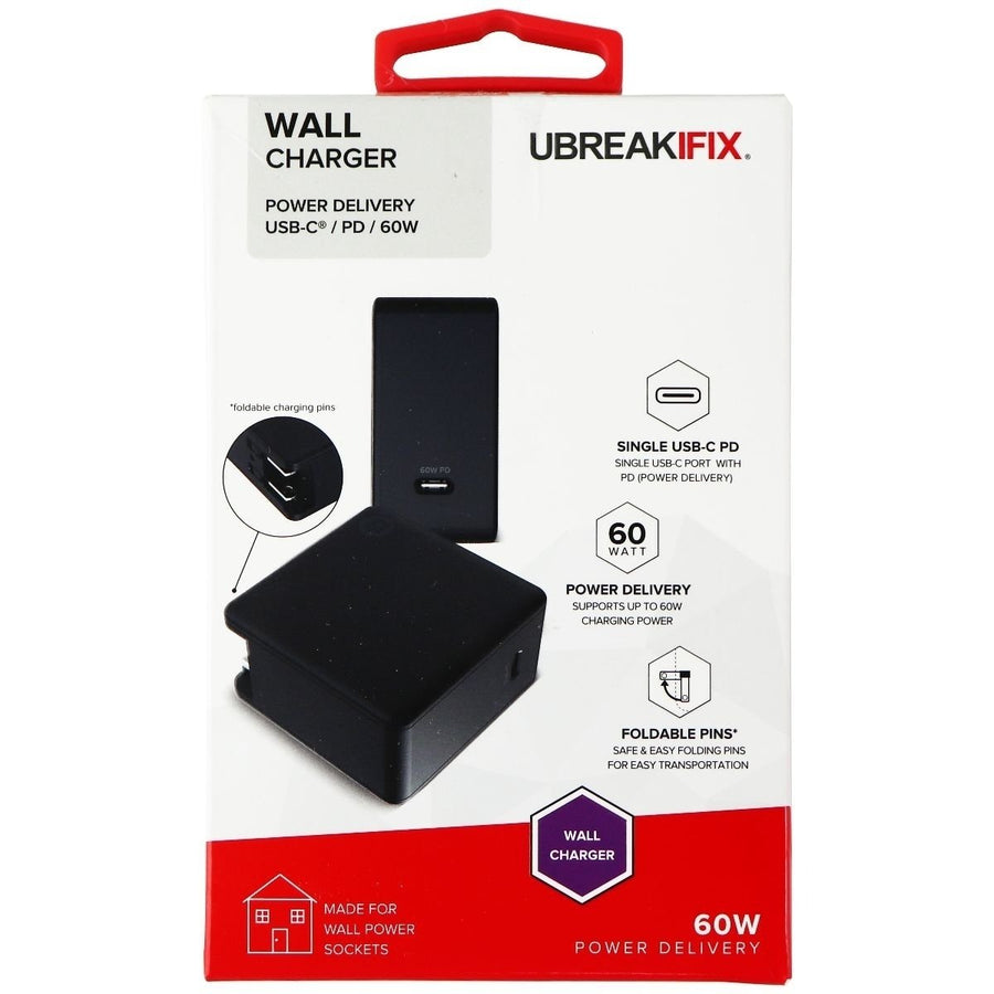 UBREAKIFIX 60-Watt USB-C Power Delivery Wall Charger - Black Image 1