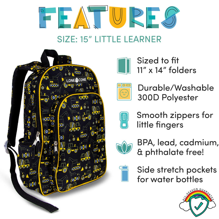 Lone Cone Kids 3-Piece Back to School Kit - Backpack Lunchbox and Pencil Case-Construction Style Image 4