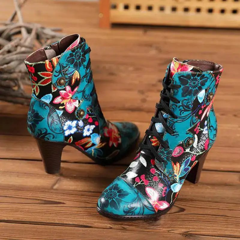 Armak2 - Vibrant Floral Pattern Leather Booties For Women Image 9