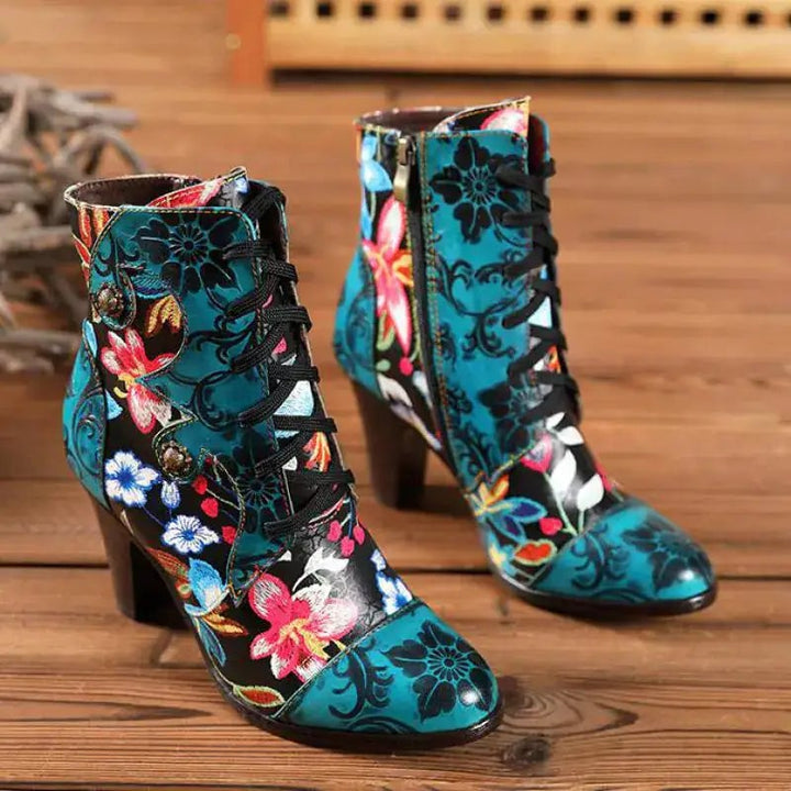 Armak2 - Vibrant Floral Pattern Leather Booties For Women Image 10