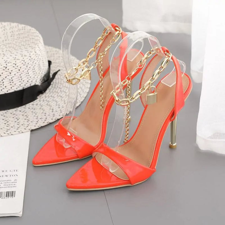 Chain Ankle Strap Peep Toe High Heels Image 1