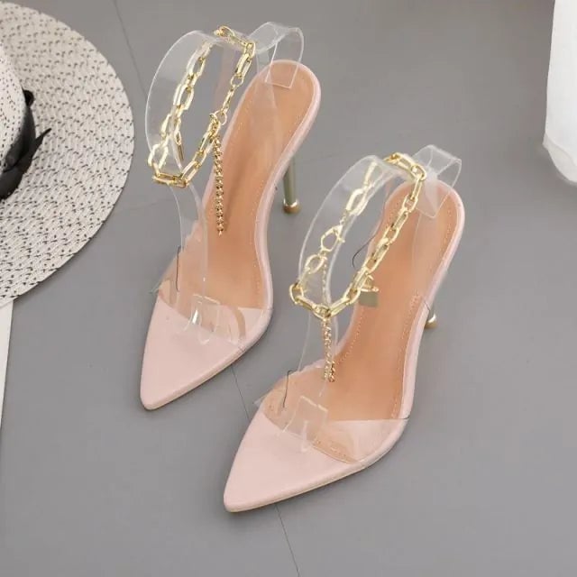 Chain Ankle Strap Peep Toe High Heels Image 1