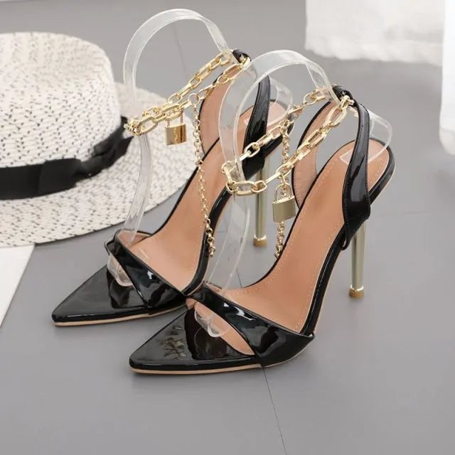 Chain Ankle Strap Peep Toe High Heels Image 4