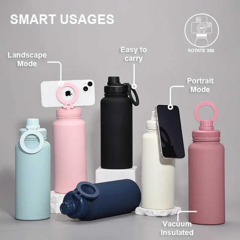 Insulated Water Bottle With Phone Holder Image 1