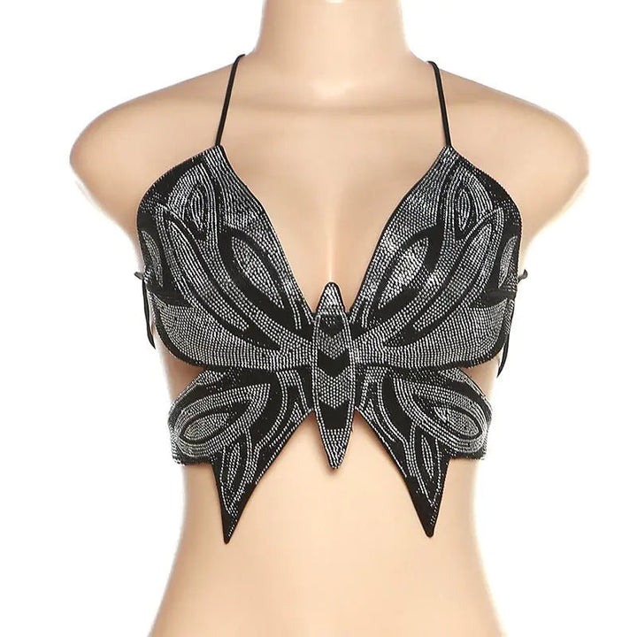 Butterfly Backless Rhinestone Halter Tank Image 1