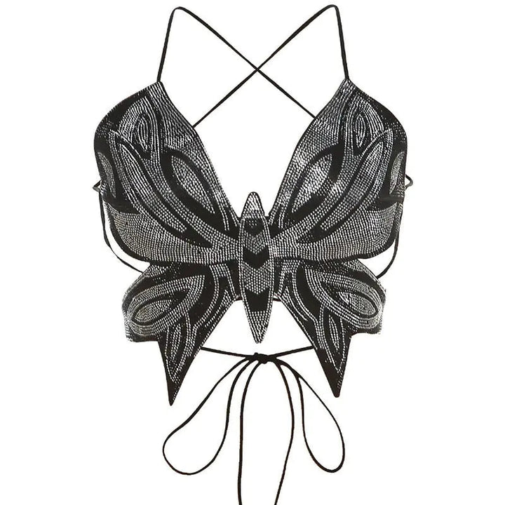 Butterfly Backless Rhinestone Halter Tank Image 10